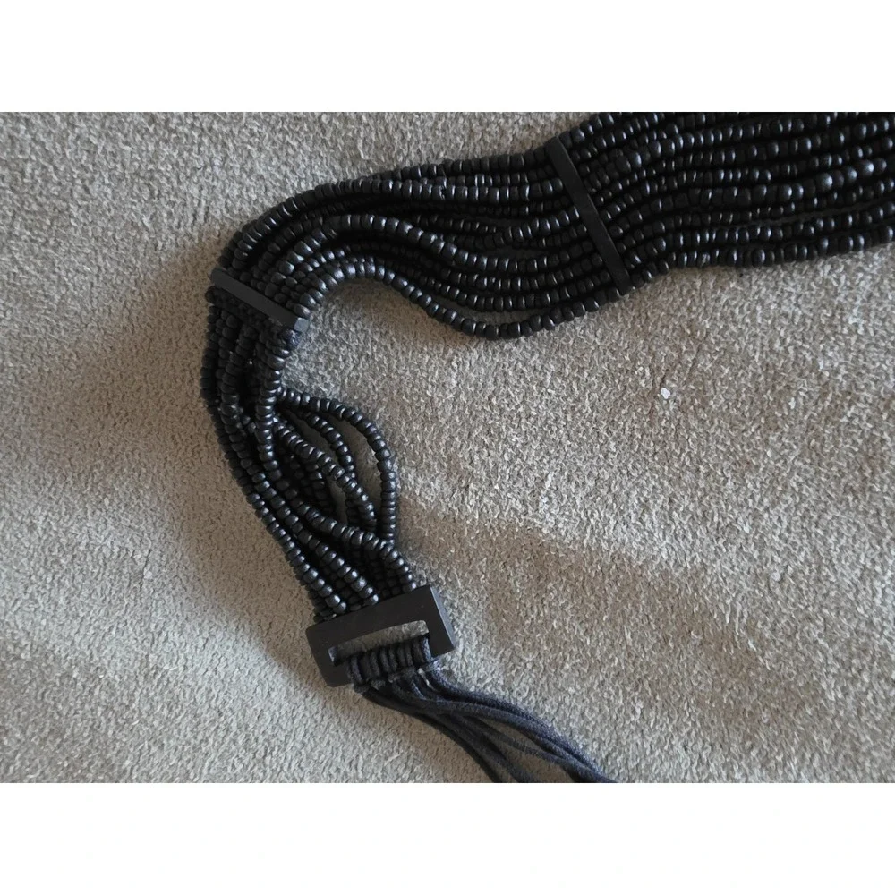 Women's Black Wood Bead Boho Belt 81in Bohemian Wrap Waist Band Sash Tie Cinch